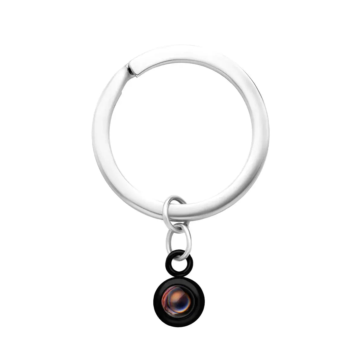 Photo projection keychain in black — minimalist sentimental keepsake for partner or memorial