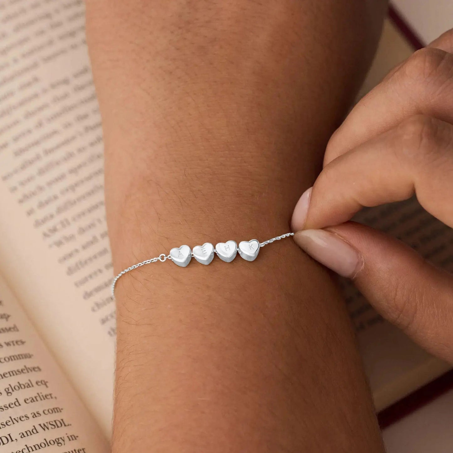 Heart bracelet with engraved initials in gold — handmade waterproof anniversary gift