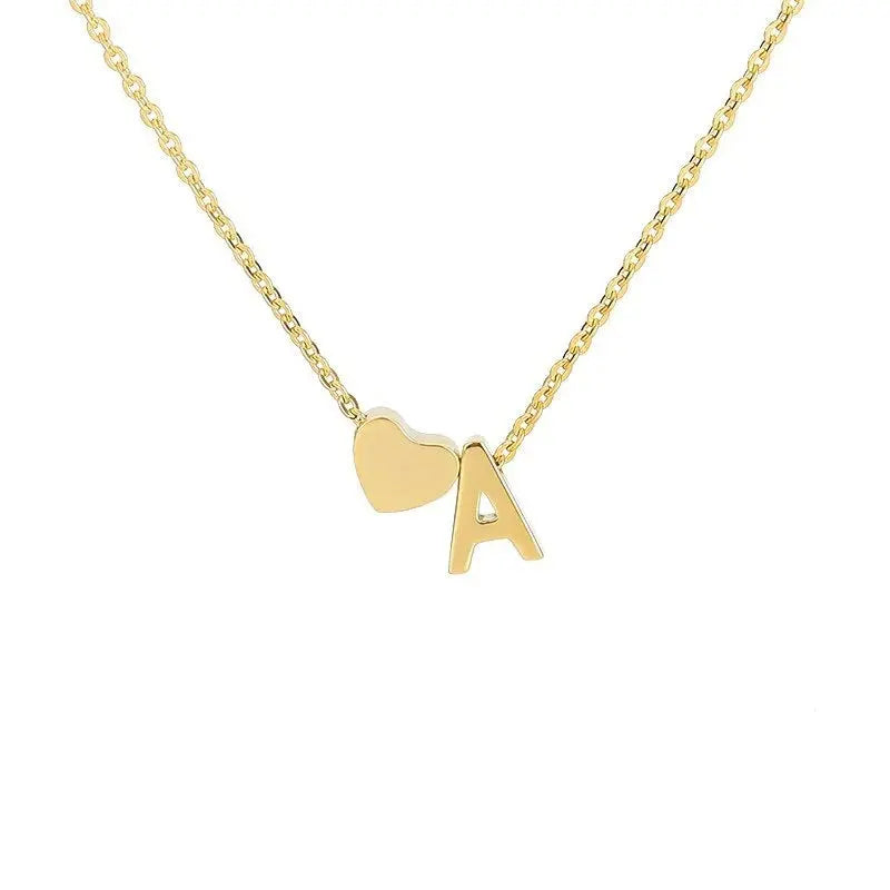 Heart initial necklace with letter A engraved — personalized handmade dainty jewelry