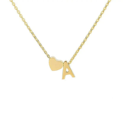 Heart initial necklace with letter A engraved — personalized handmade dainty jewelry