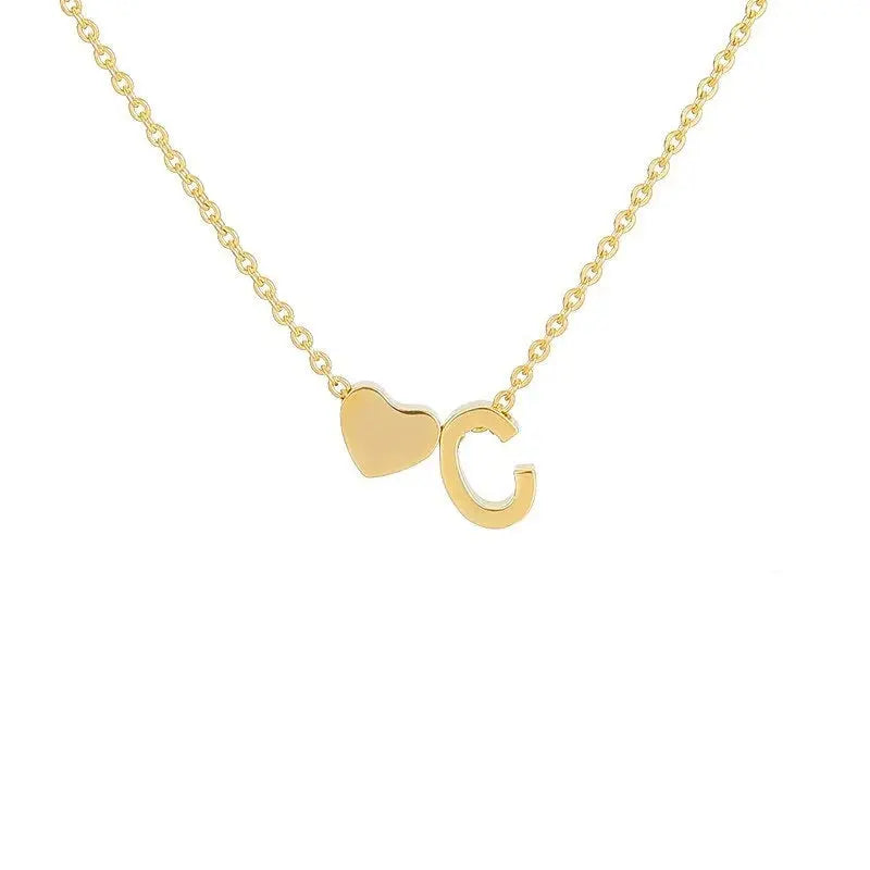Heart initial necklace with letter C engraved — handmade personalized monogram jewelry