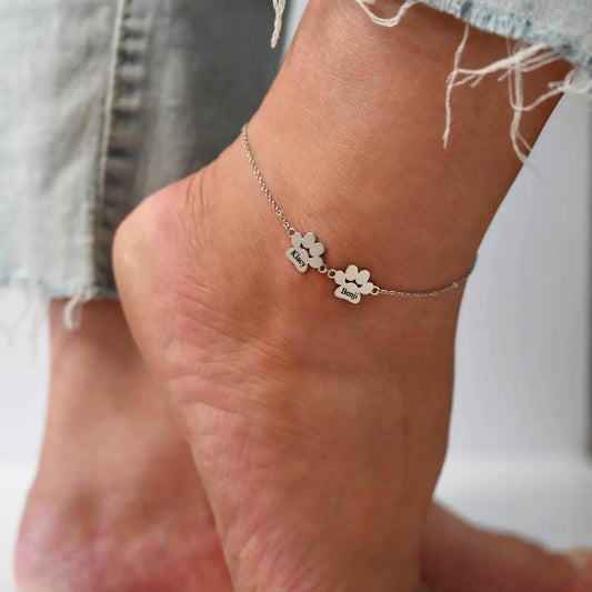 Bracelet de Cheville Personnalisé avec Nom et Patte