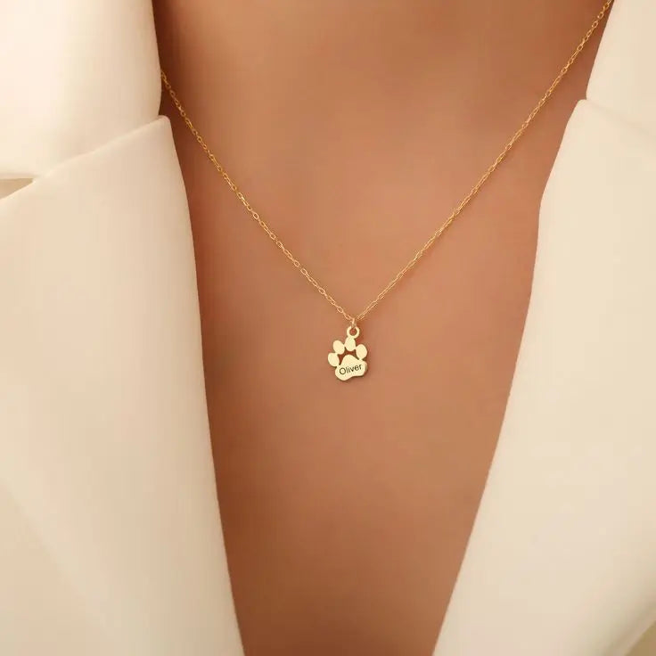 Personalized paw necklace adjustable chain length — handmade waterproof daily-wear jewelry
