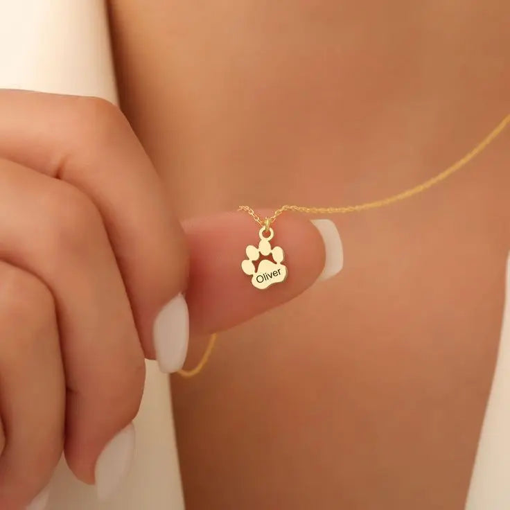 Custom paw and pet name necklace as memorial keepsake — sentimental gift for pet loss