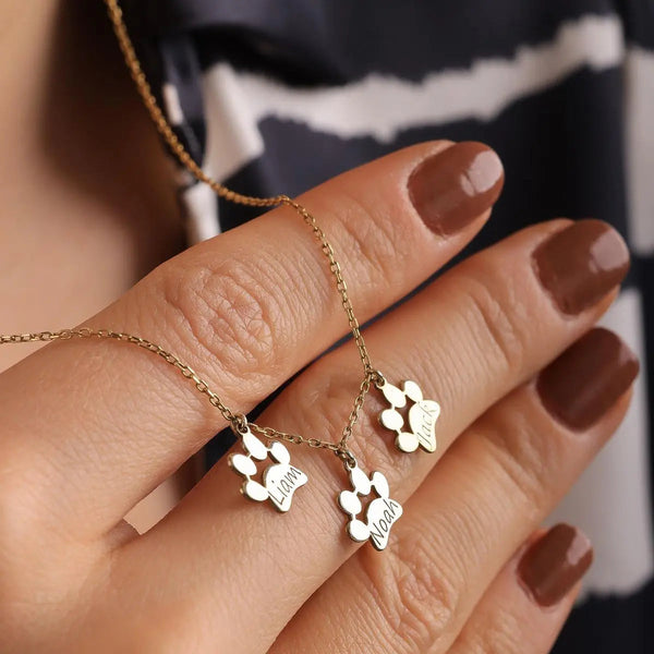 Custom multi-pet necklace with separate paw charms — handmade keepsake for dog and cat owners