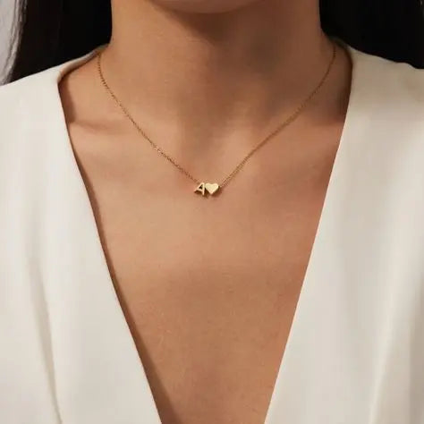 Heart initial pendant detail with engraved letter — handmade waterproof everyday necklace