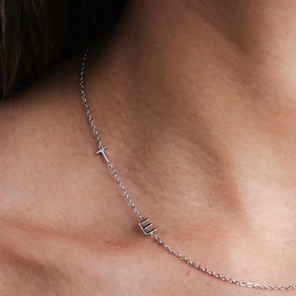 Custom sideways letter necklace in gold — bridesmaid gift or sister keepsake