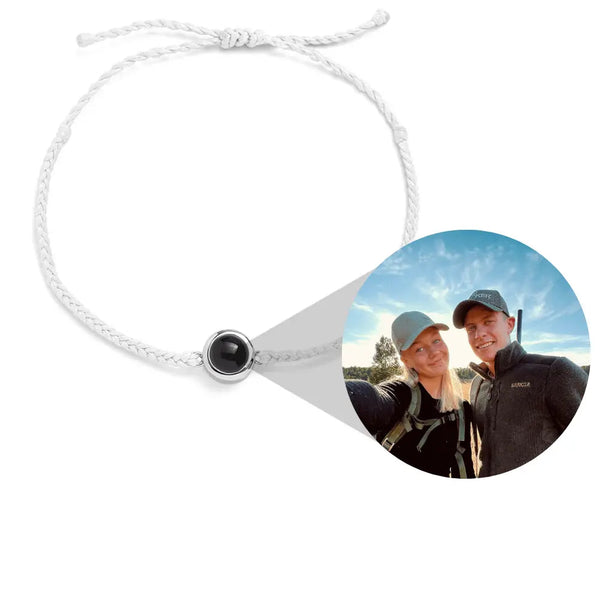 Personalized photo bracelet in white leather with silver clasp — sentimental keepsake gift