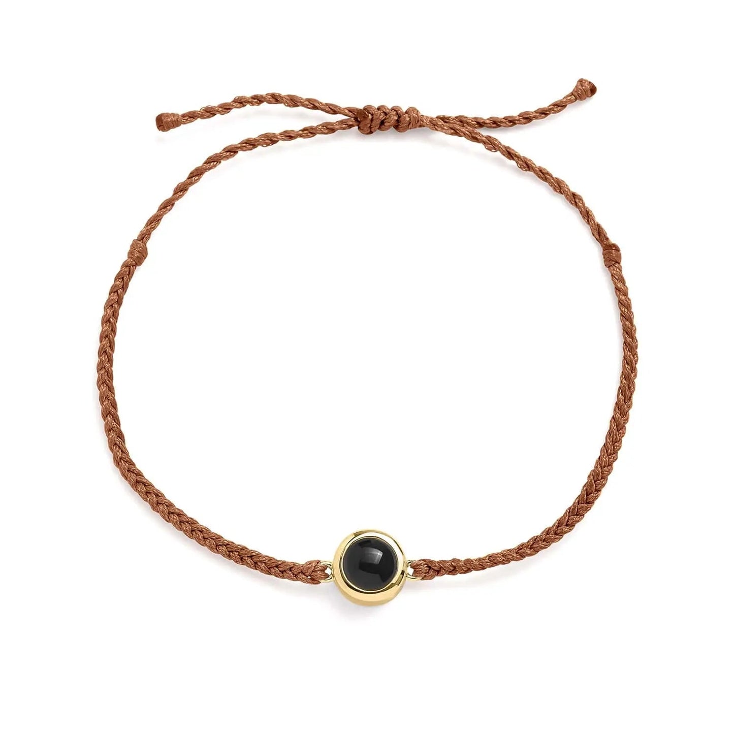 Personalized photo bracelet in brown leather with gold clasp — vintage-style memorial gift