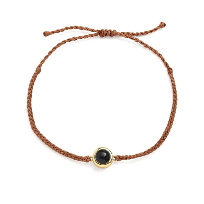 Personalized photo bracelet in brown leather with gold clasp — vintage-style memorial gift