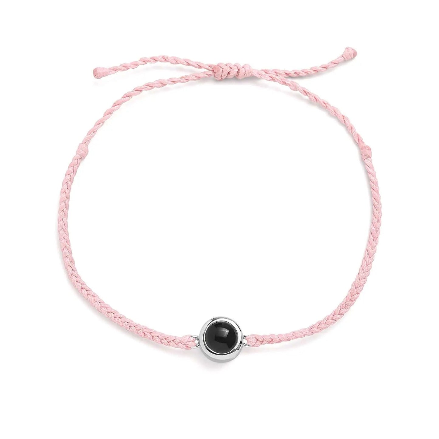 Personalized photo bracelet in pink leather with silver clasp — gift for daughter or best friend
