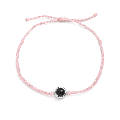 Personalized photo bracelet in pink leather with silver clasp — gift for daughter or best friend