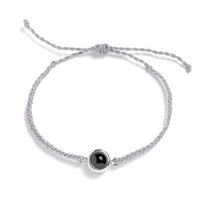 Personalized photo bracelet in grey leather with silver clasp — understated everyday accessory