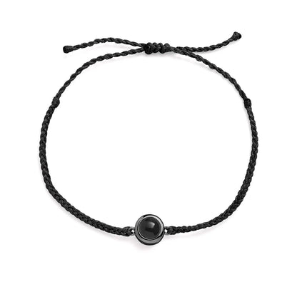 Personalized photo bracelet in black leather with black clasp — unisex memorial keepsake