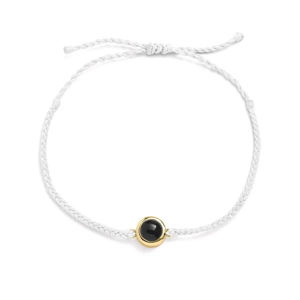 Personalized photo bracelet in white leather with gold-plated clasp — handmade keepsake