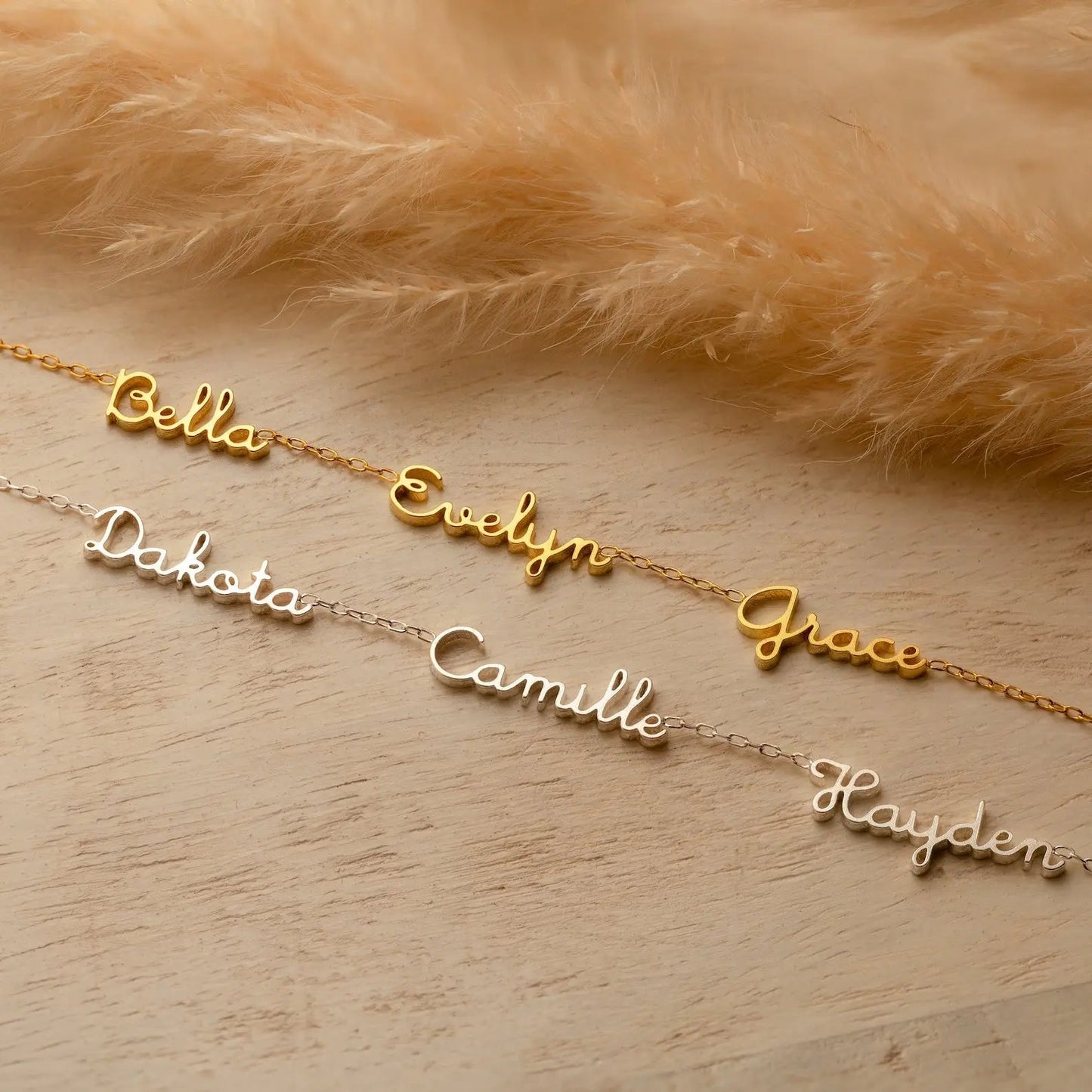 Multiple-name necklace in gold-plated stainless steel — handmade Mother's Day grandmother gift