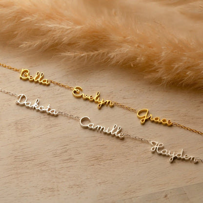 Multiple-name necklace in gold-plated stainless steel — handmade Mother's Day grandmother gift