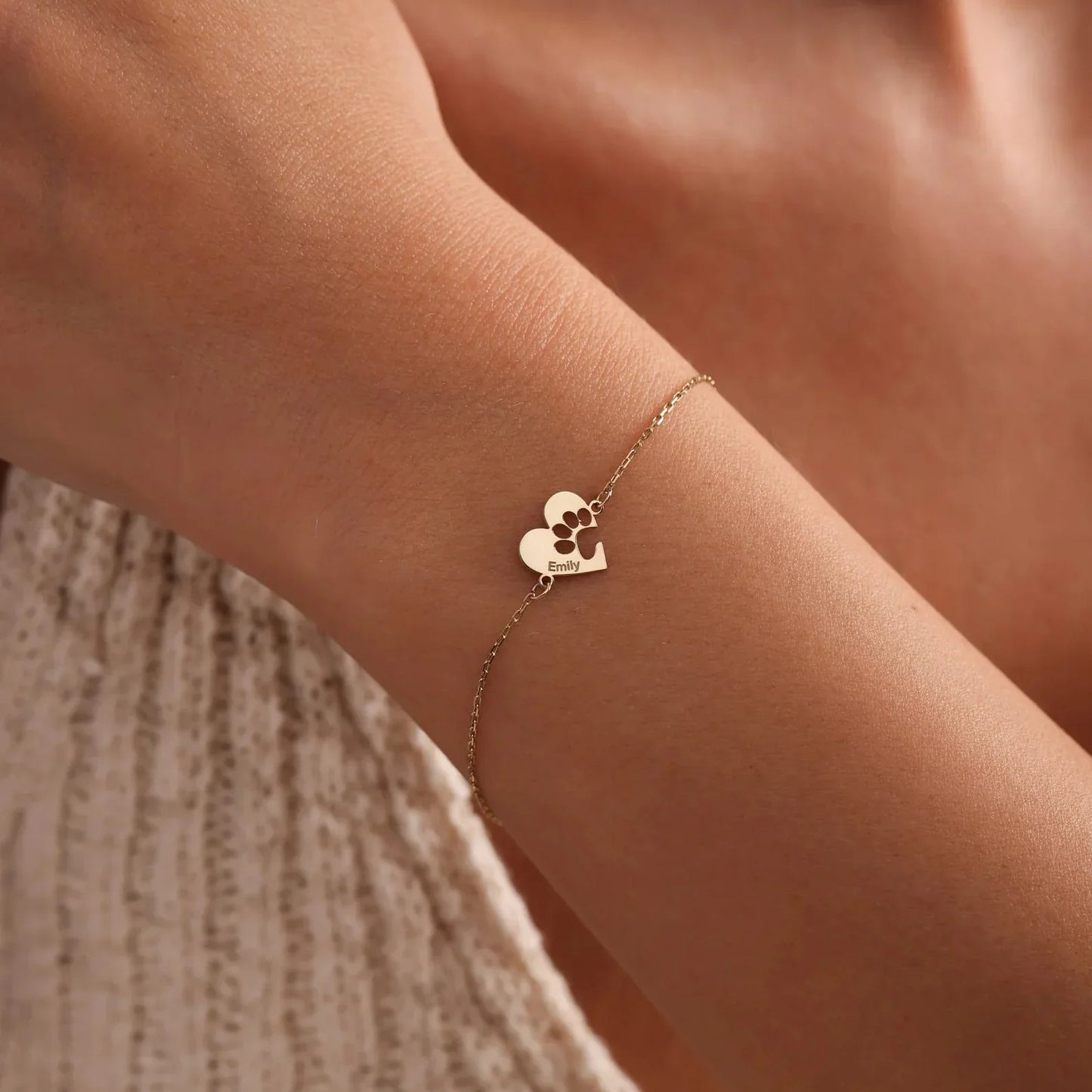 Custom Paw & Heart Name Bracelet - Rose Gold / 5