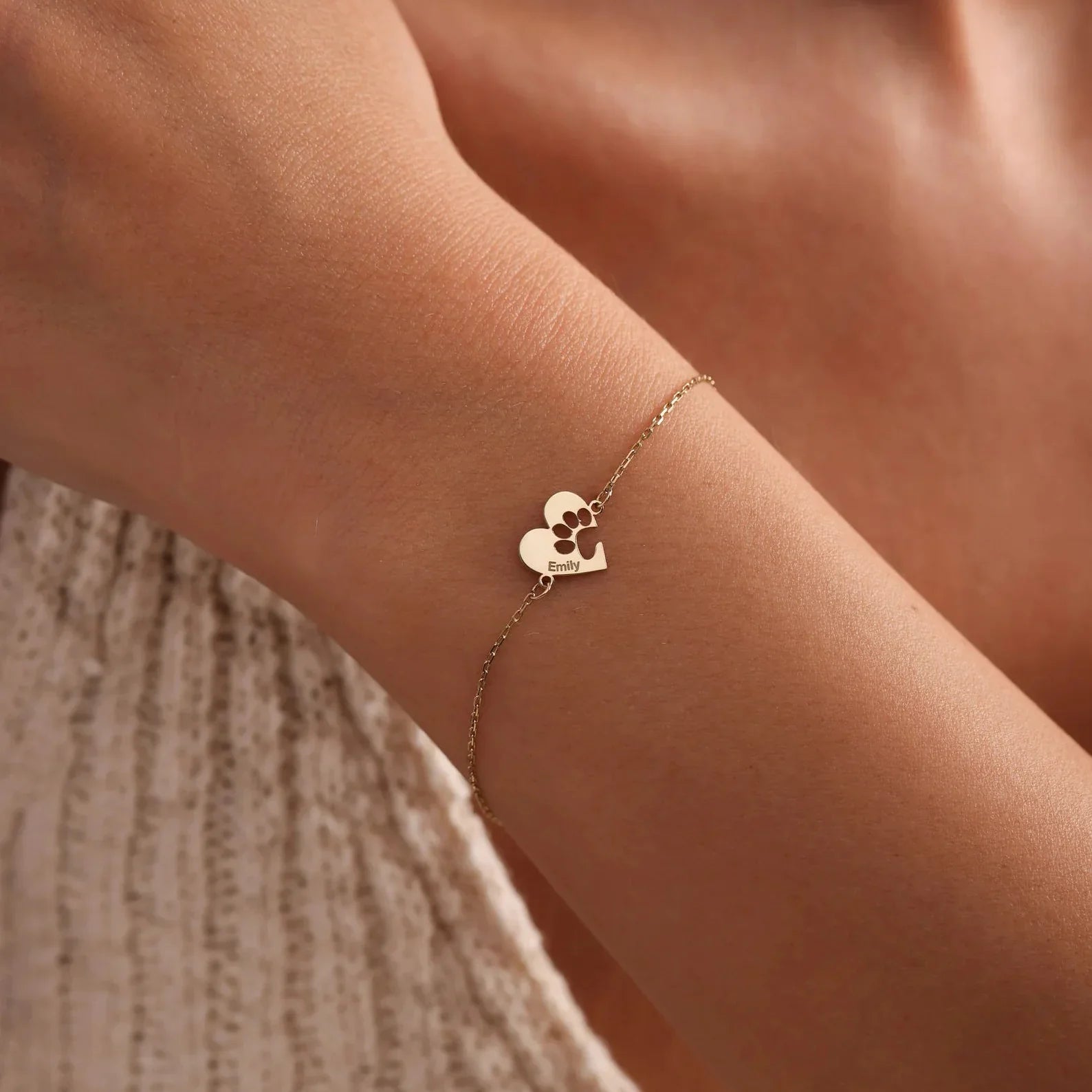 Custom Paw & Heart Name Bracelet - Rose Gold / 5