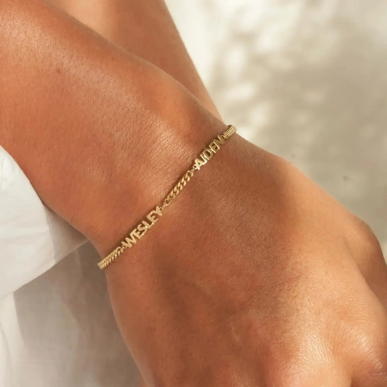 Custom name bracelet in rose gold — handmade engraved personalized everyday jewelry
