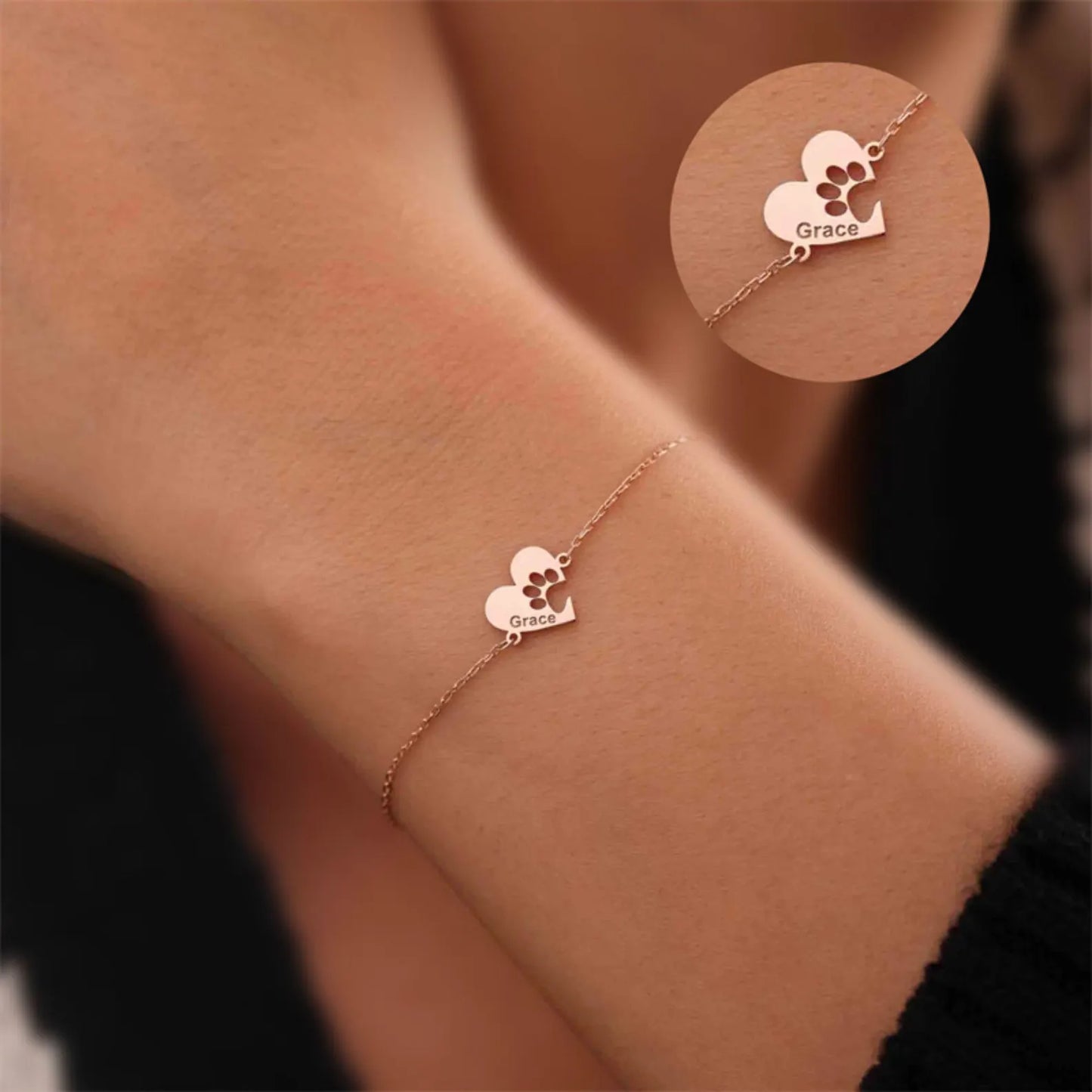 Custom Paw & Heart Name Bracelet - Gold / 4
