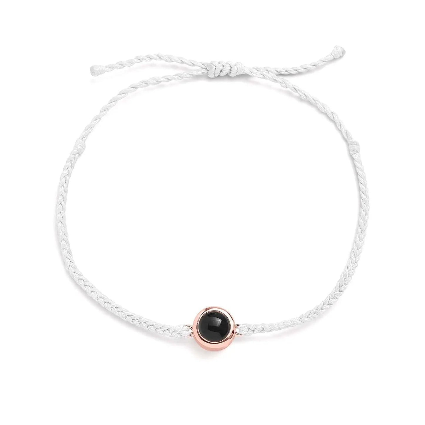 Personalized photo bracelet in white leather with rose gold clasp — romantic anniversary gift