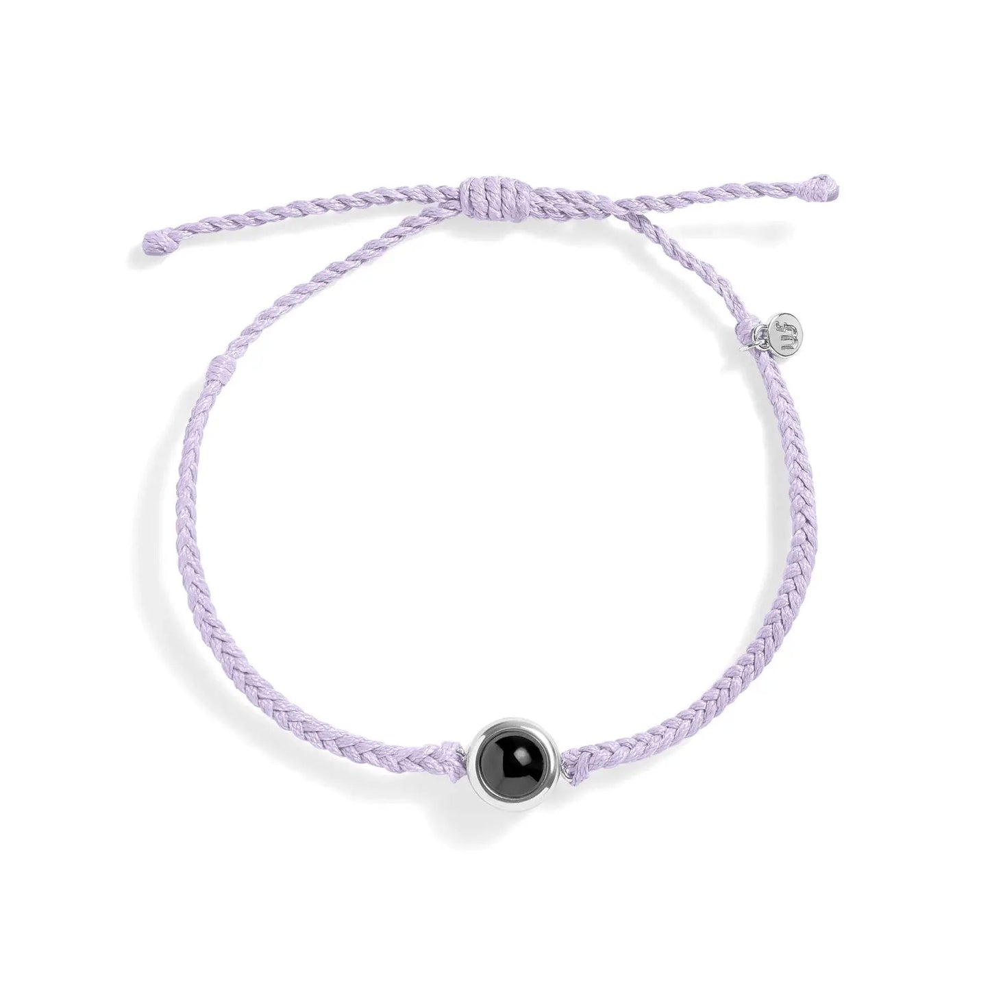 Personalized photo bracelet in purple leather with silver clasp — handmade sentimental jewelry