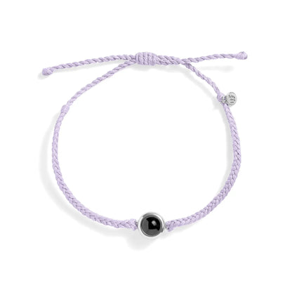 Personalized photo bracelet in purple leather with silver clasp — handmade sentimental jewelry
